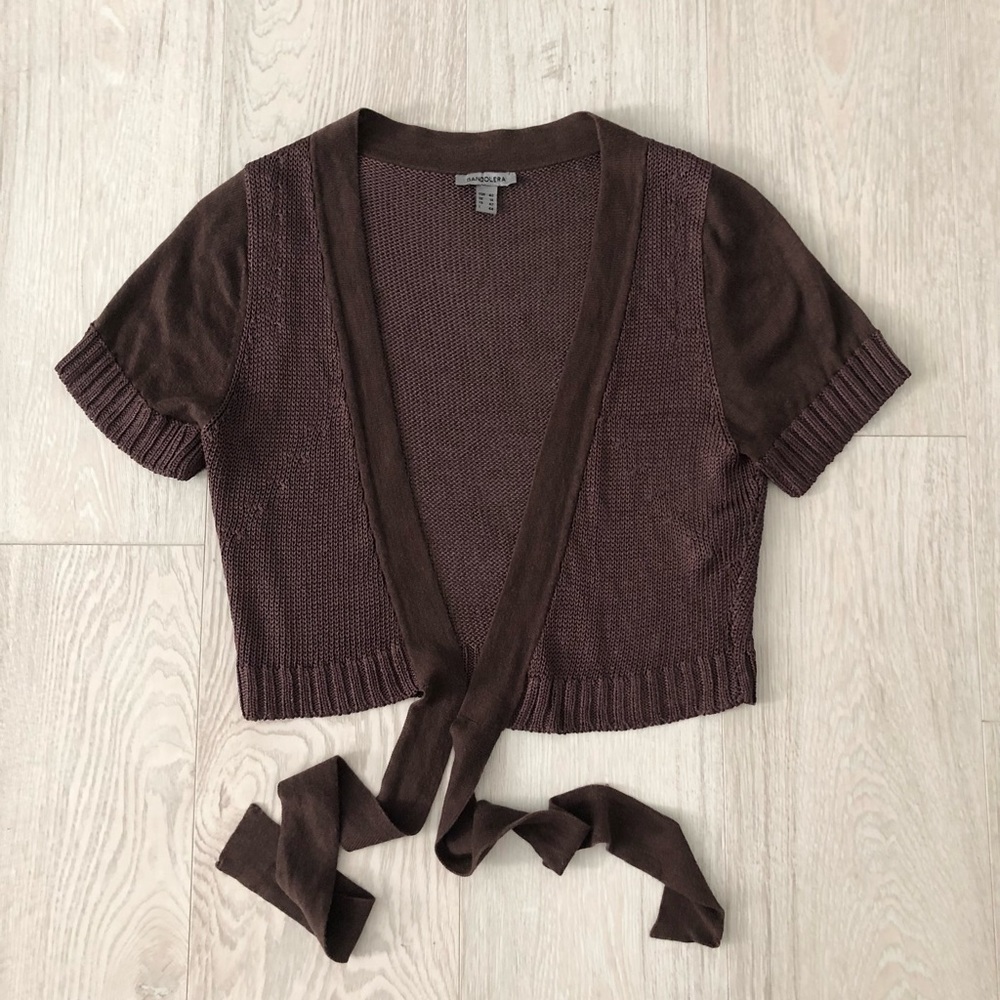 Bandolera Brown Knit Shrug Cover-Up Crop Cardigan Bolero w/ Tie